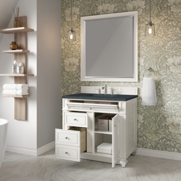36″ James Martin Bristol 157-V36-BW-3CSP Vanity Cabinet Charcoal Soapstone Top