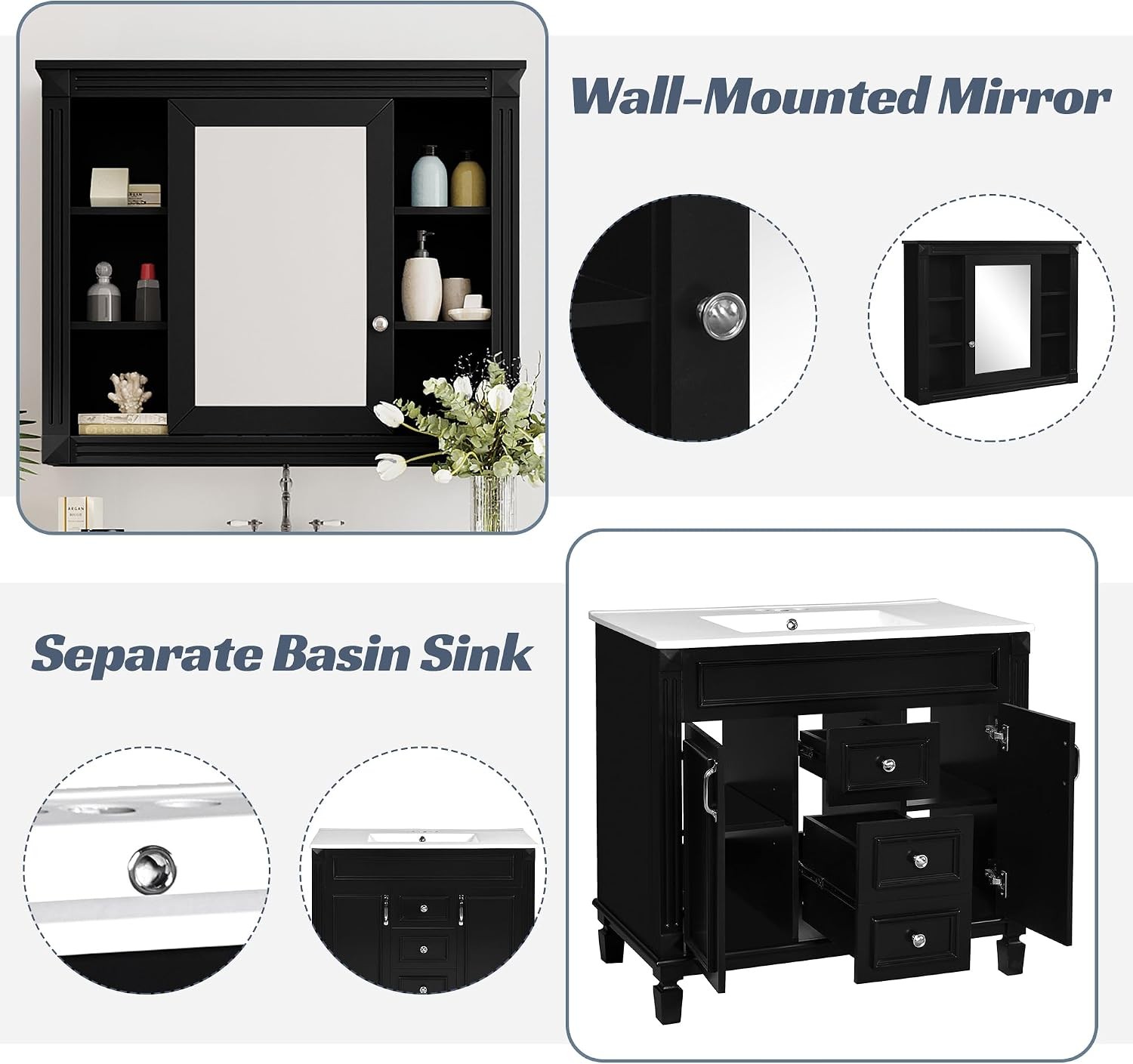 36″ Bathroom Vanity W/ Sink 36 inch Bathroom Vanity Storage Cabinet W/ Matching