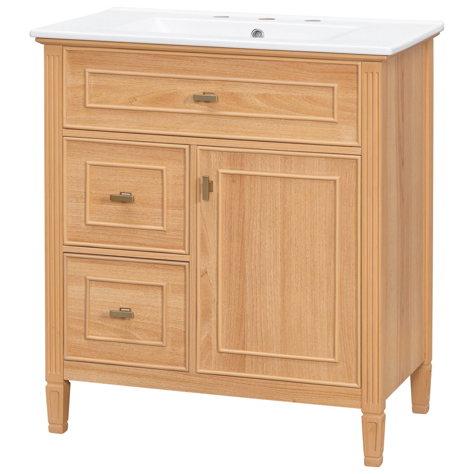 30″ Bathroom Vanity with Sink, Cabinet, Drawers, Solid Wood & MDF
