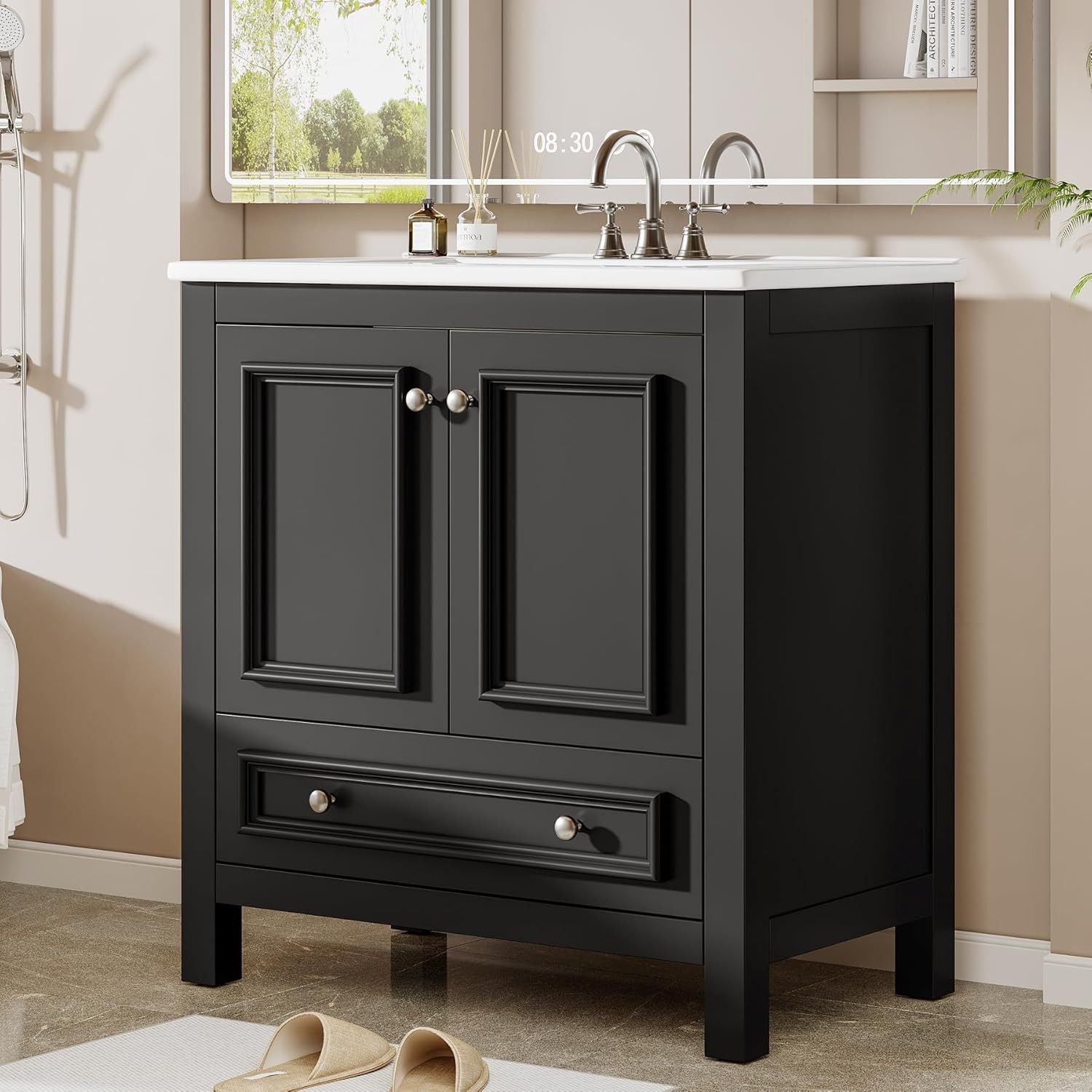 30″Modern Bathroom Vanity w/Sink Wooden Bathroom Cabinet with 2 Doors &1 Drawer