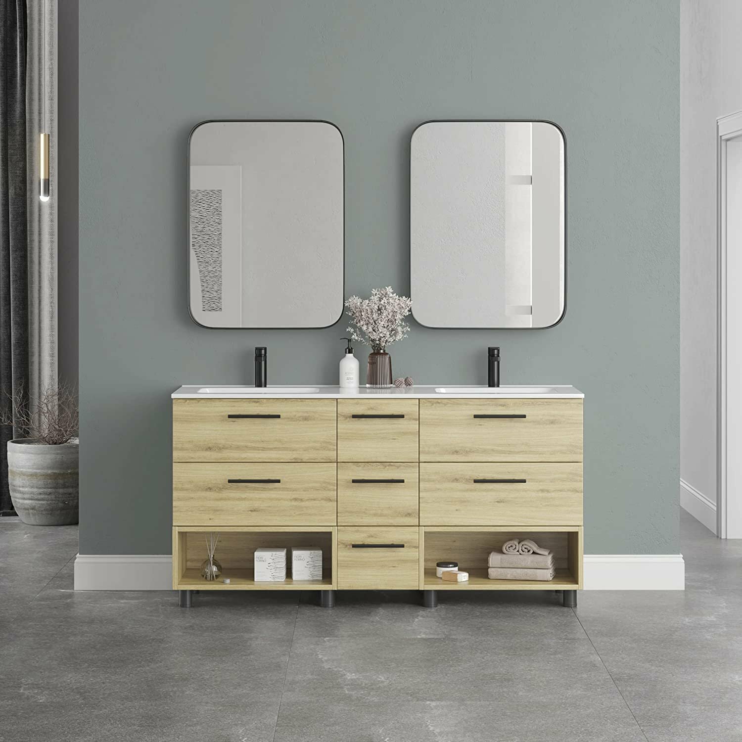 Georgia 60″ Vanity Base Cabinet | Ginger Wood | 60 X 33,5 X 21,5 in