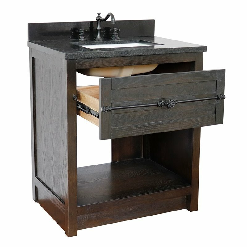 Plantation 31″ Solid Wood Rectangle Sink Vanity with Black Top in Brown