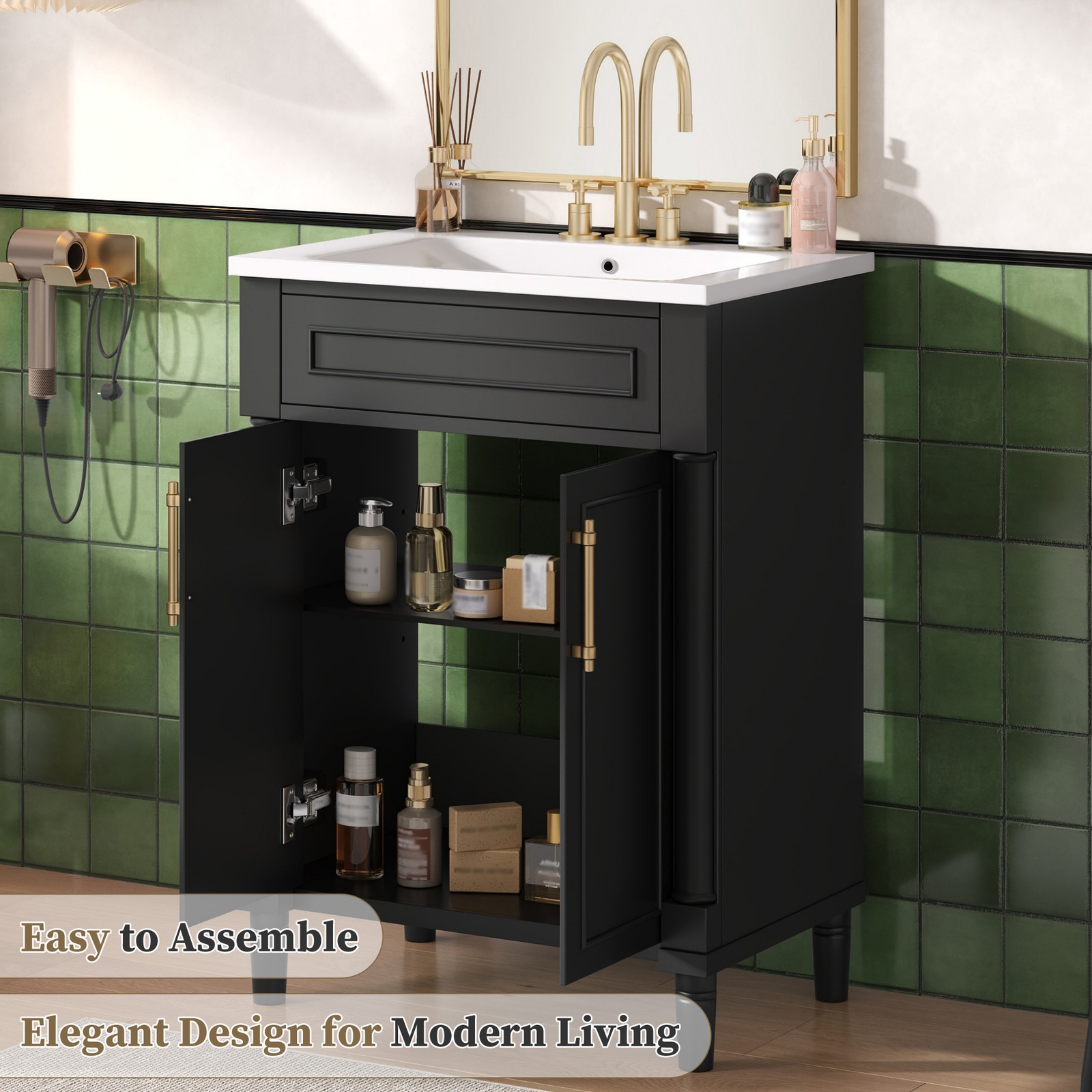 Minimalist 24in Bathroom Vanity with Half-Moon Sink & Storage