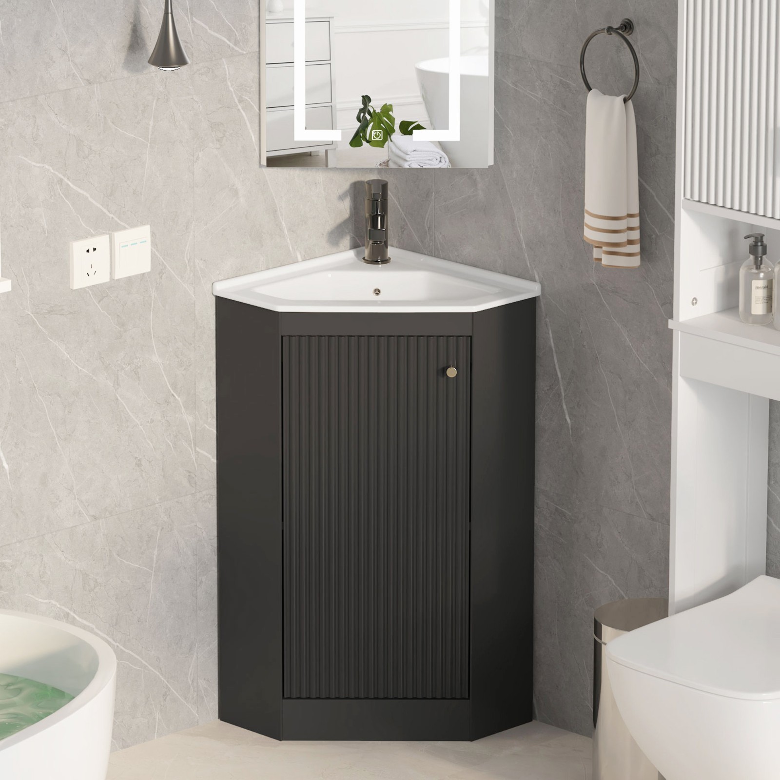 Corner Bathroom Vanity Sink Combo for Small Space Freestanding Storage Cabinet