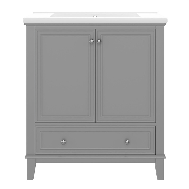 30″ Modern Bathroom Vanity with Sink Set,Gray Bathroom Cabinet w/Doors & Drawer