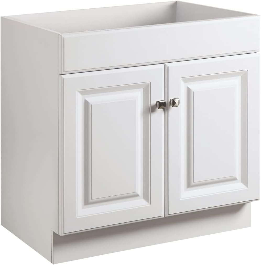 Classic White Bathroom Vanity by Wyndham – 2 Cabinet Doors, Durable Wood Design