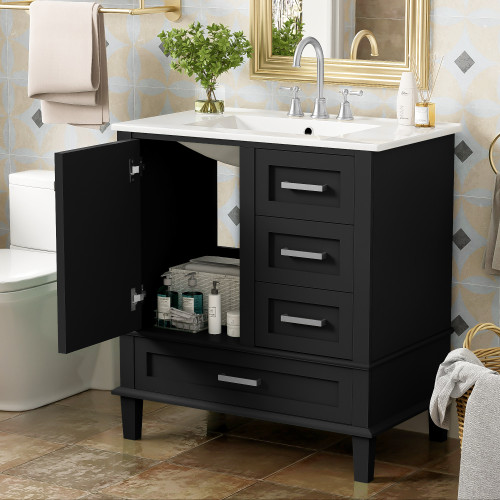 High-Quality Bath Vanity With Sink Solid Wood Frame 30”Bathroom Vanity Sink