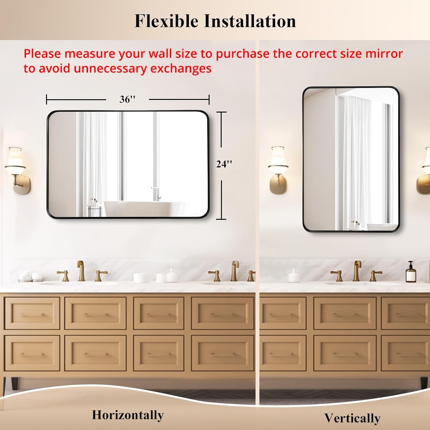 Bathroom Mirror Over Sink 24×36 Black – Framed Matte Bathroom Vanity Mirror, …