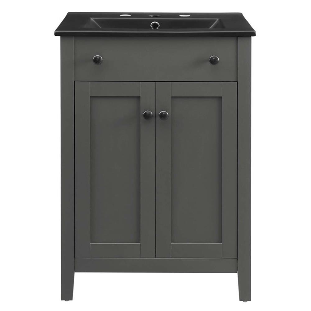 Bowery Hill Modern Wood/Ceramic Bathroom Vanity in Gray/Black
