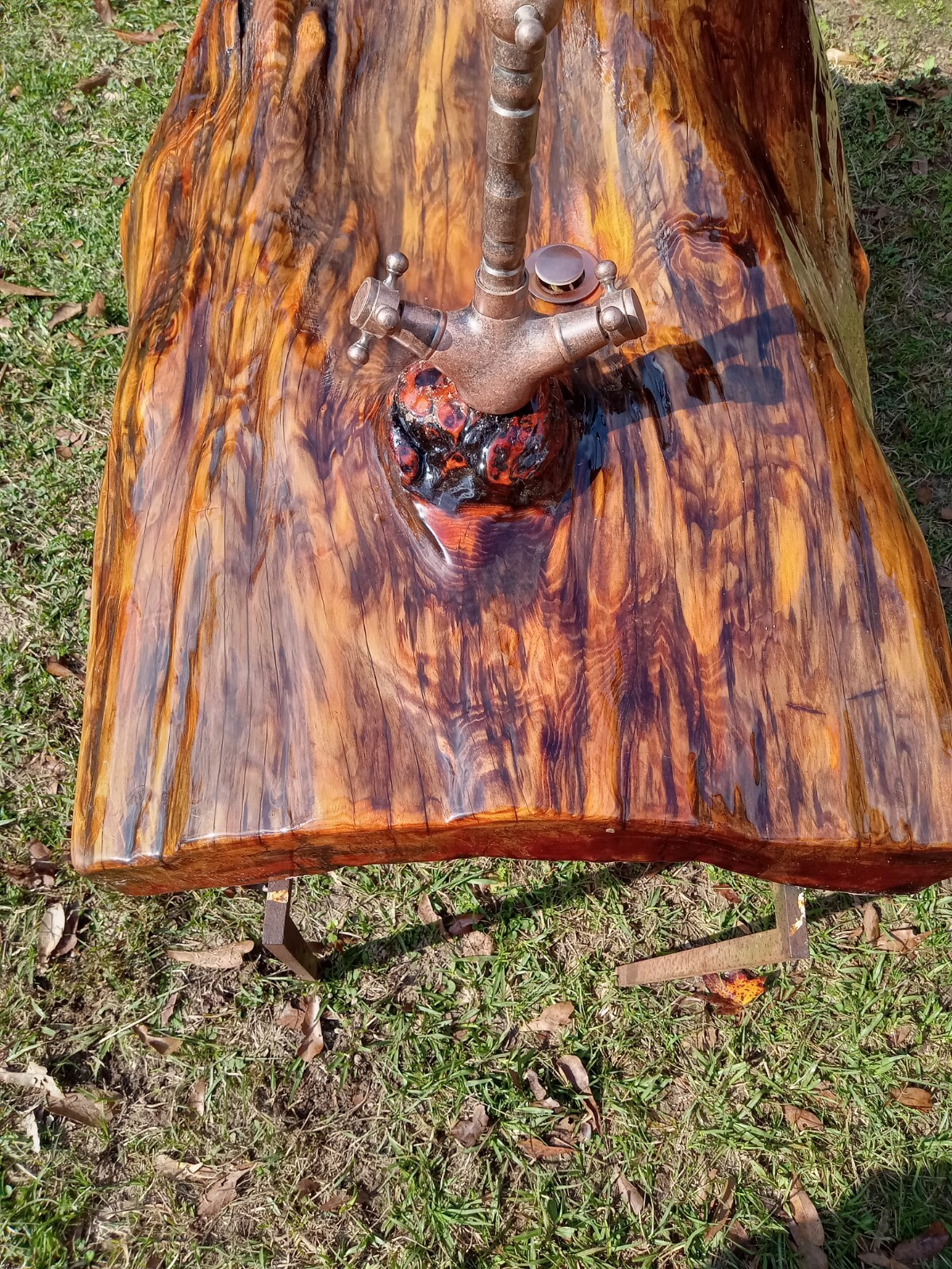 One of a Kind! REAL Ancient Sinker Cypress Rustic Bath Vanity Wood Slab w/Faucet