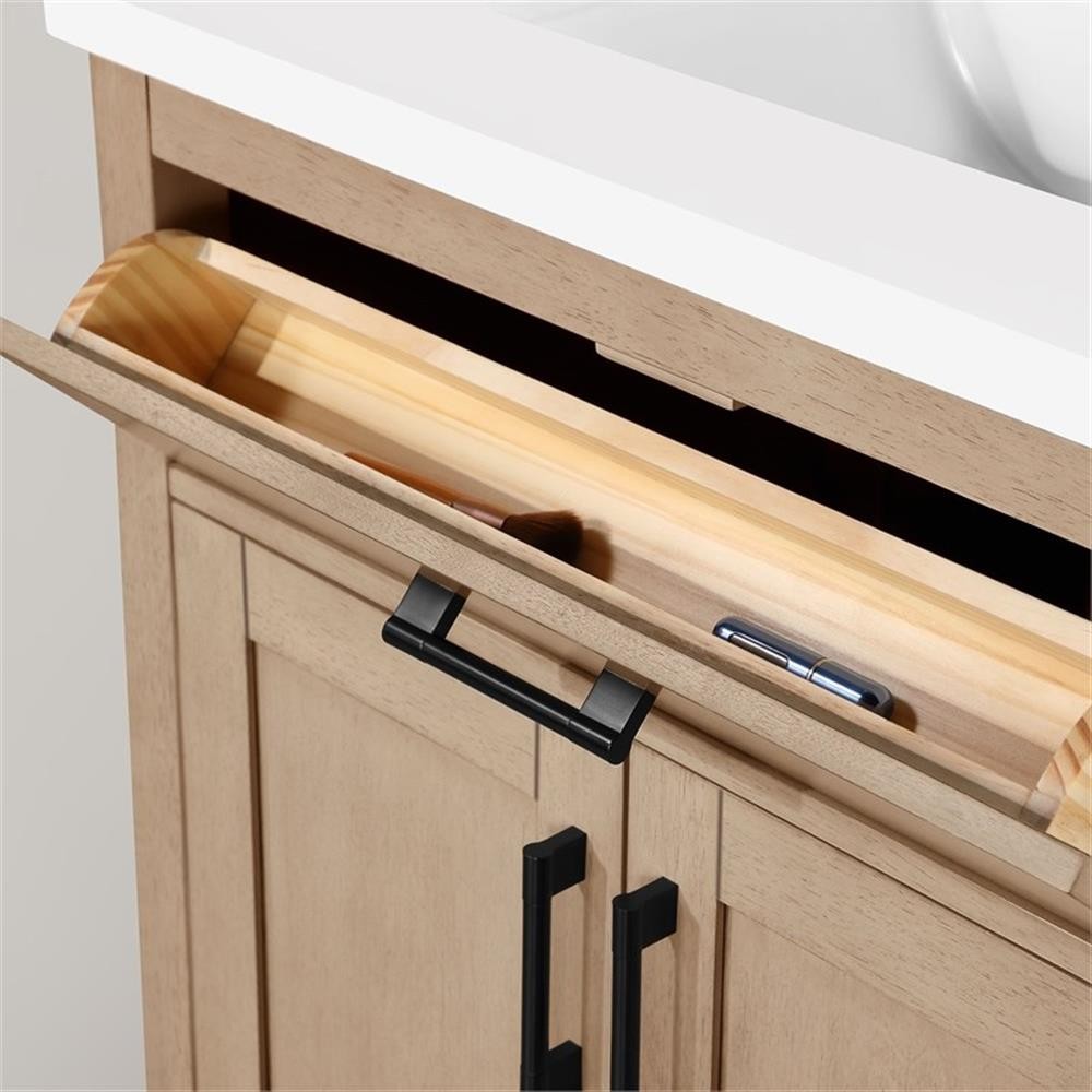 Pemberly Row 30″ Bathroom Vanity in Sahara Birch with White Countertop