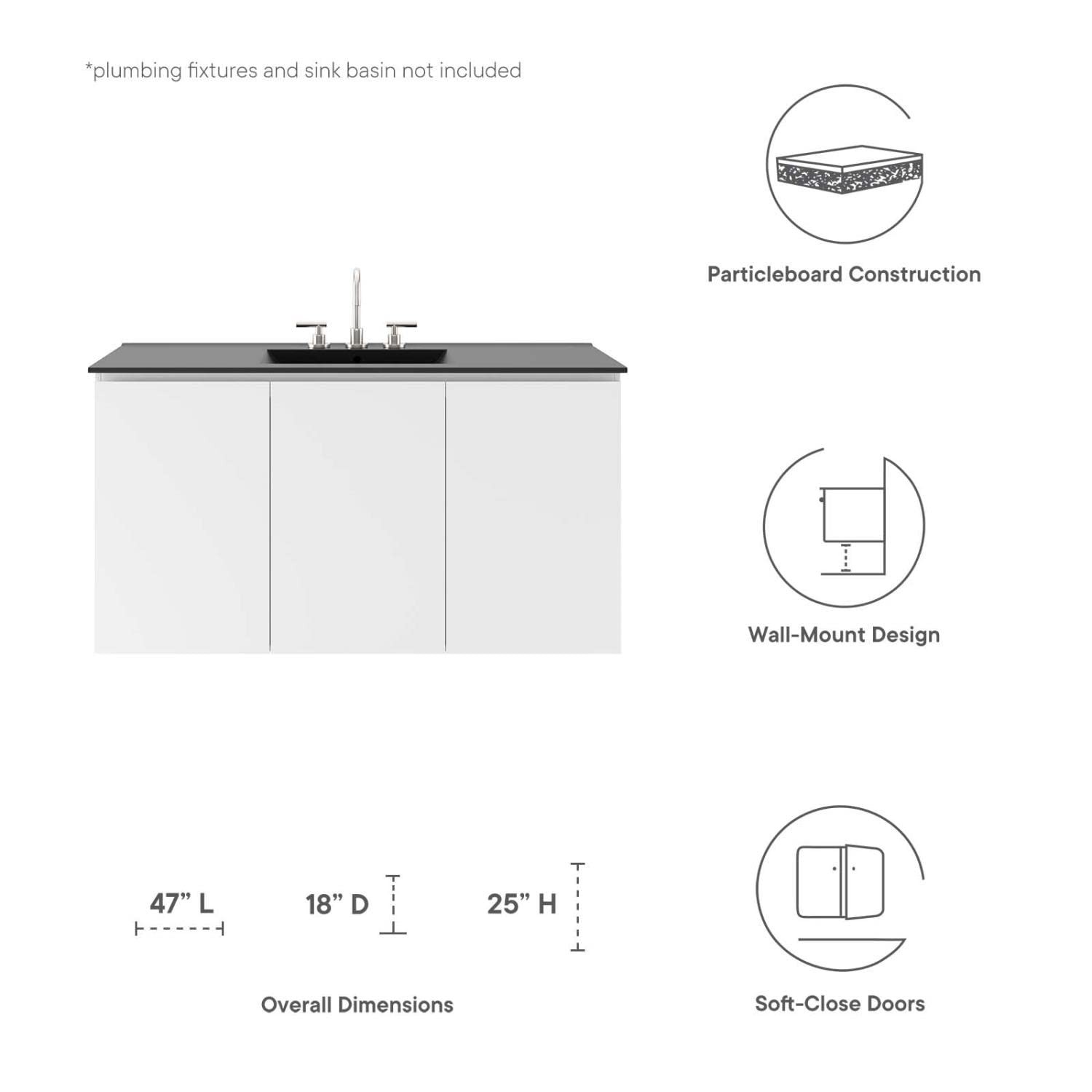 Modway Vitality 47″ Particleboard Melamine Wall-Mount Bathroom Vanity in White