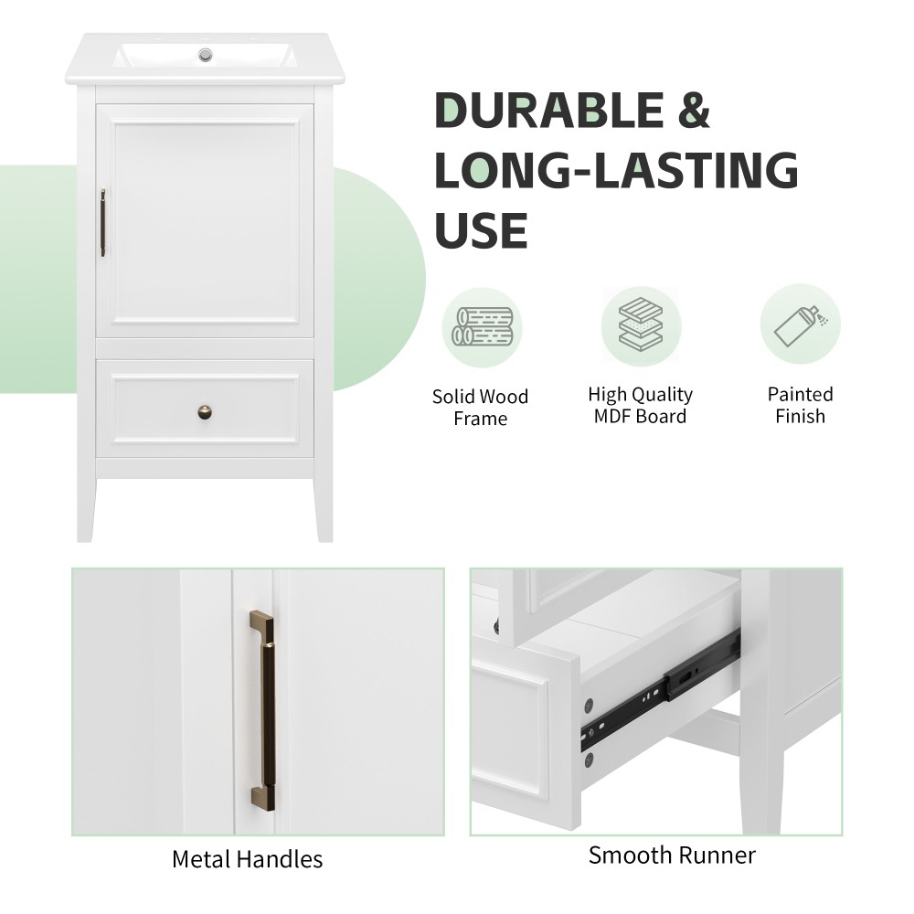 20″ Bathroom Vanity with Sink, Bathroom Cabinet with A Door, Door Shelf Storage