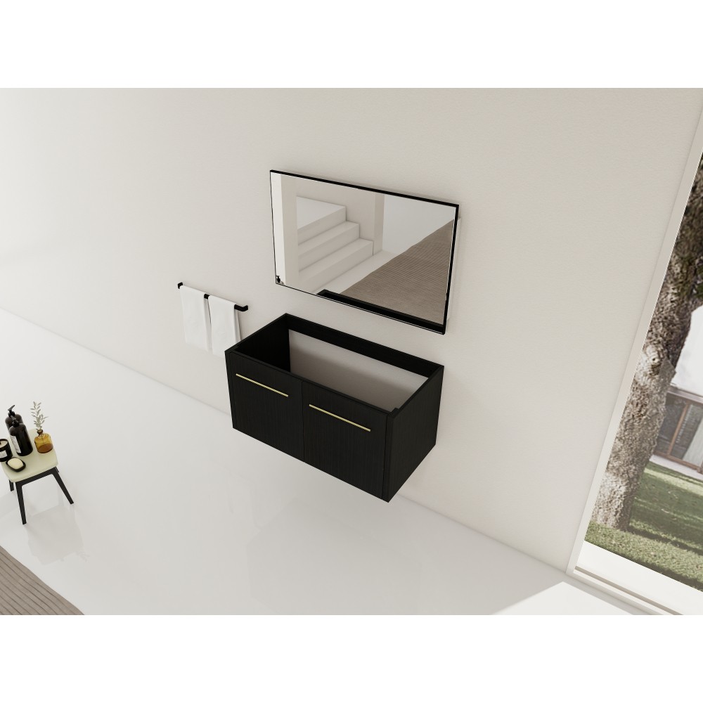 Wall-mounted bathroom cabinet without sink Soft-close doors Features two handles