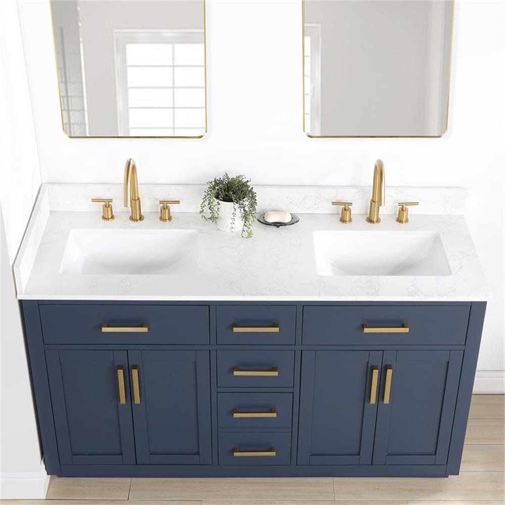 Gavino 60″ Wood Vanity in Royal Blue with Composite Stone Top no Mirror