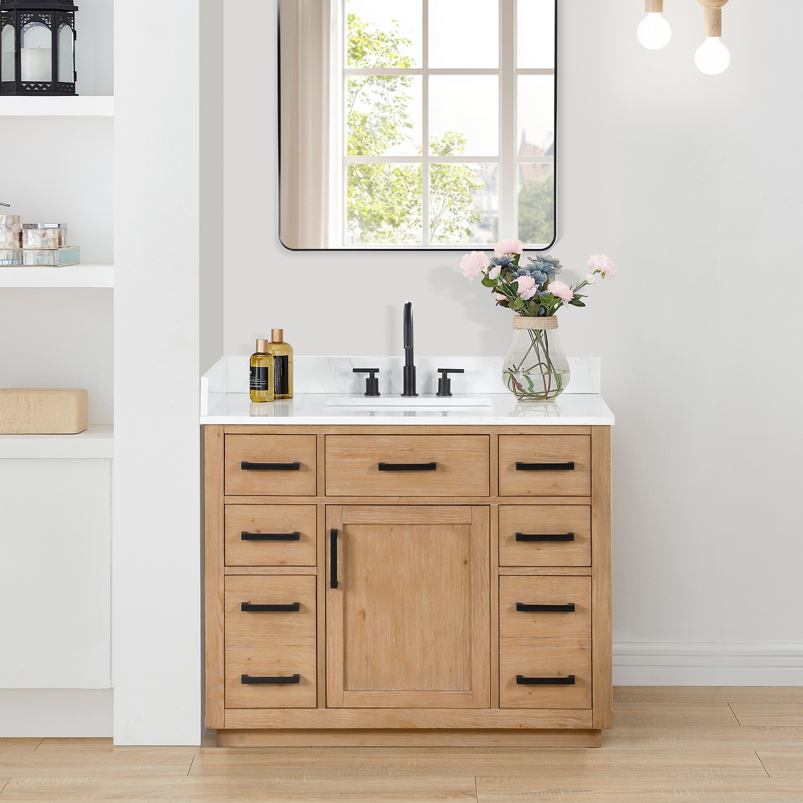 Gavino 42″ Wood Vanity in Light Brown with Composite Stone Top no Mirror