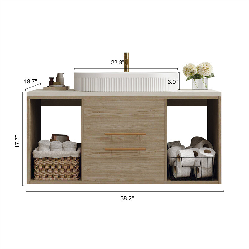 Modern Wall-Mounted Floating Cabinet Bathroom Vanity with Oval Sink & 2 Drawers