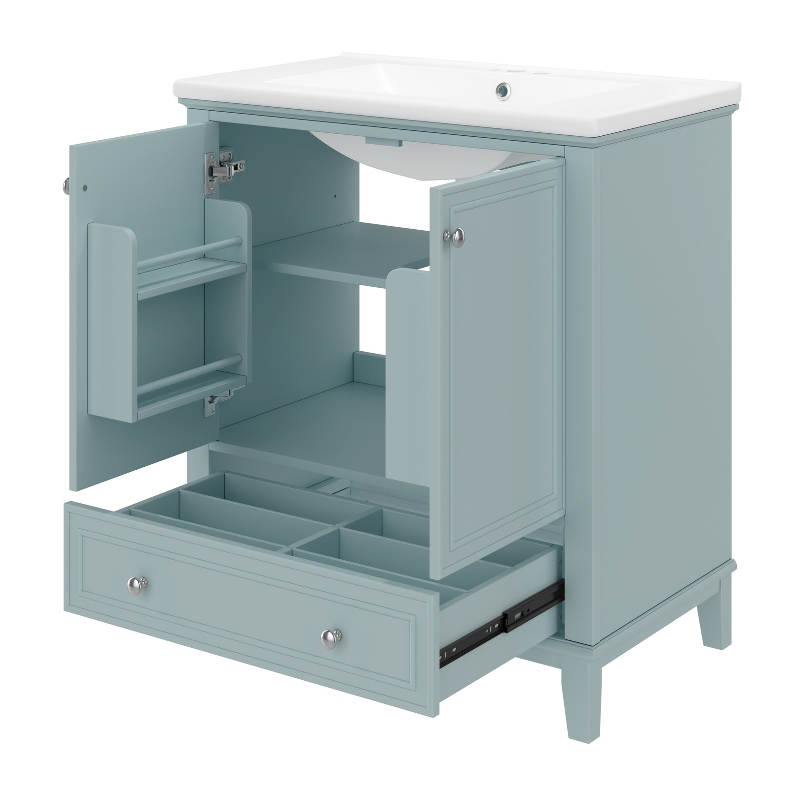 30″ Bathroom Vanity with Ceramic Sink Freestanding Wood Storage Cabinet w/Drawer