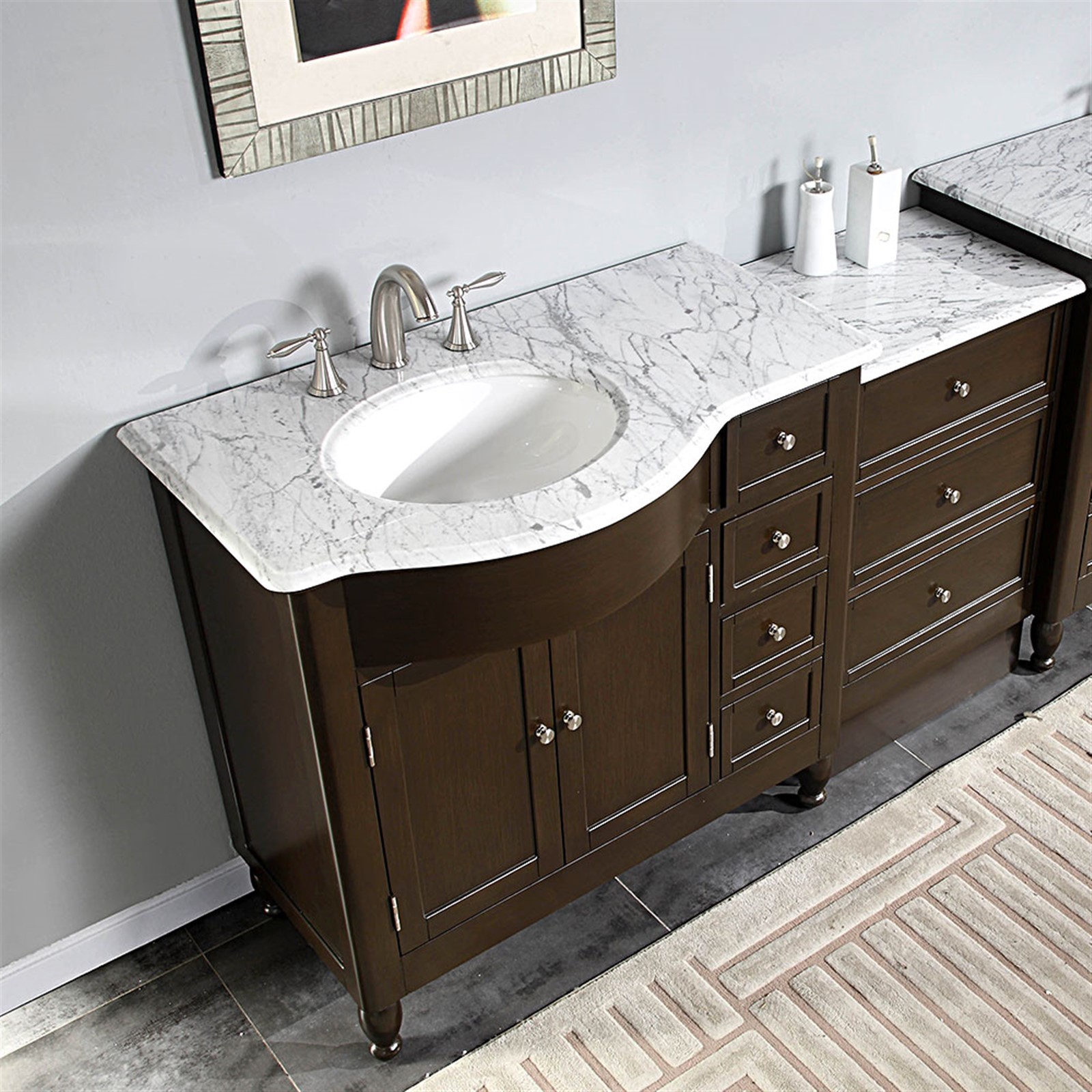 58″ Single Bathroom Sink Vanity Carrara White Marble Stone Top Cabinet 902WM-L