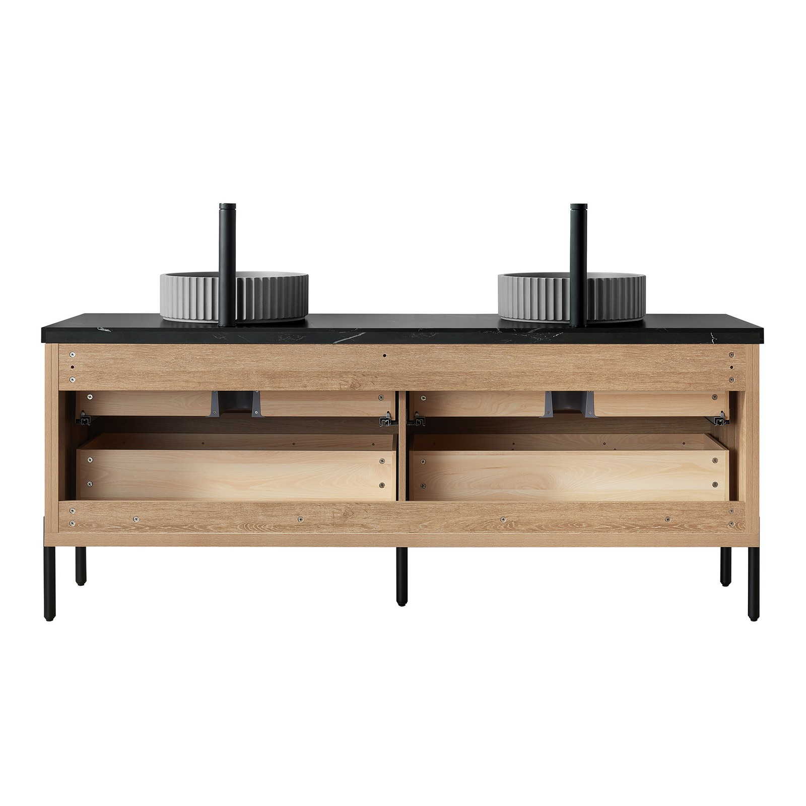 Trento 72″ Double Bath Vanity with Black Sintered Stone Top with Concrete Sink