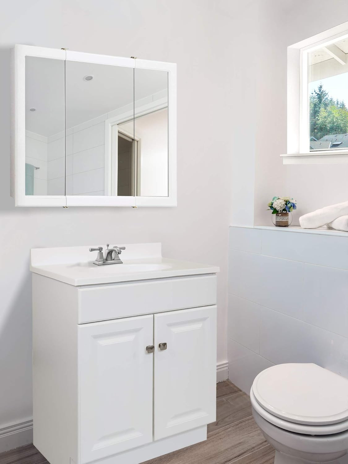 Wyndham White Bath Vanity with 2 Doors and 25″ Top – Easy Assembly