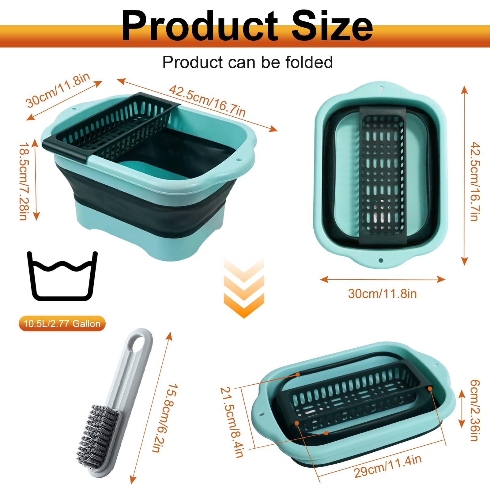 Zimso 2.77 Gallon 10.5L Collapsible Dish Basin Drain Plug Green Camping Dish