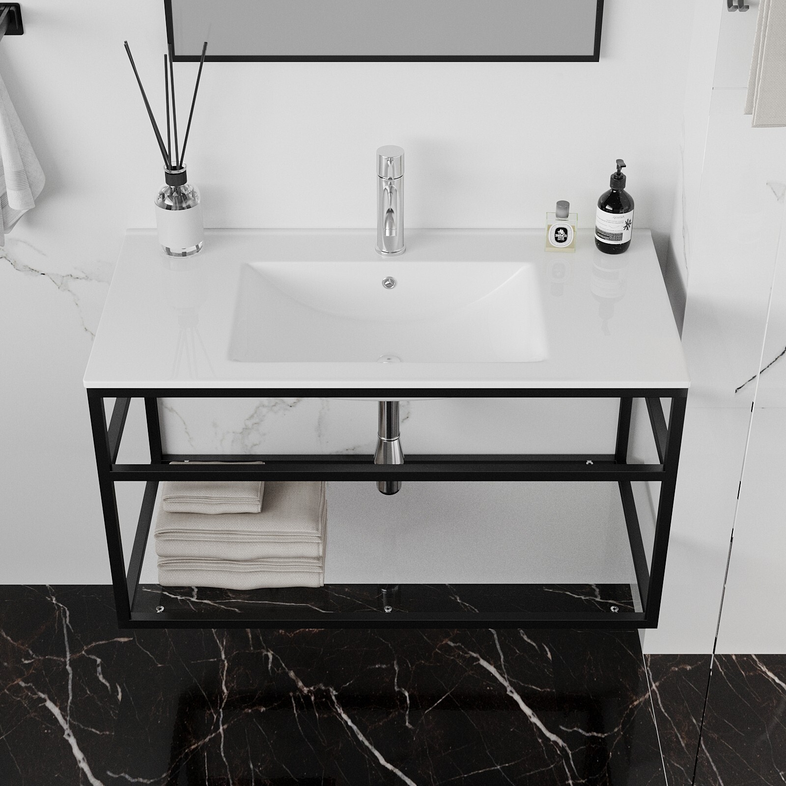 36” Bathroom Vanity Set Wall mounted Cabinet Floating Vanity Minimalist Style