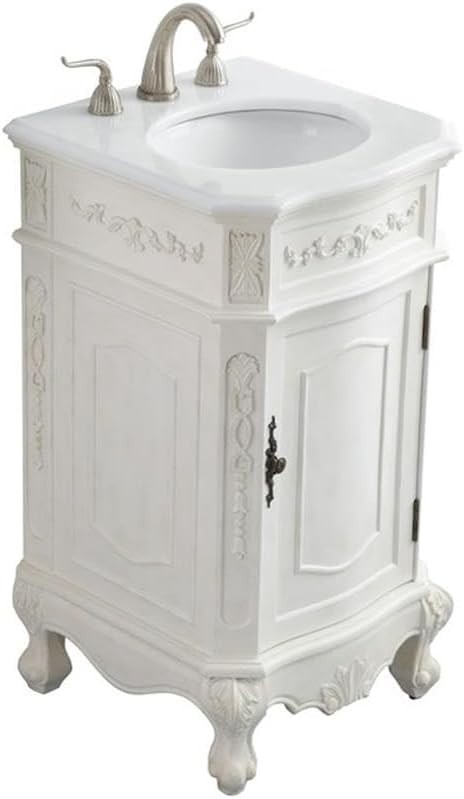 Antique White Single Bathroom Vanity with Engineered Marble Top 19-Inch