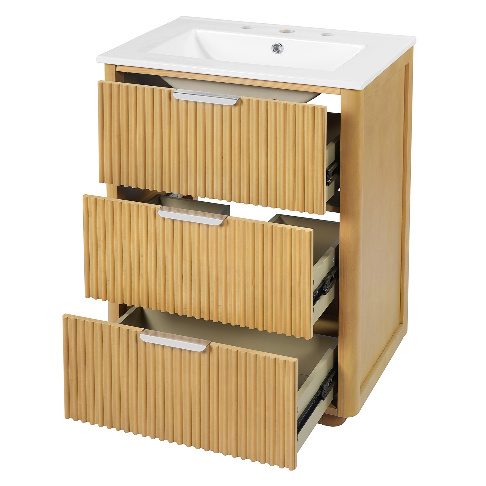24 Inch Modern Bathroom Vanity with Ceramic Sink, Wood Cabinet
