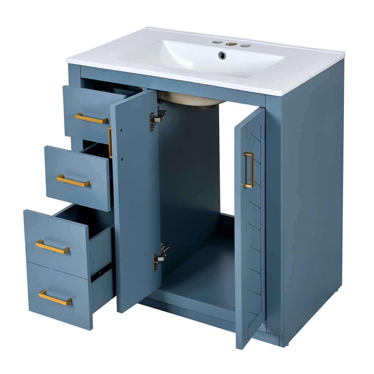 30″ Bathroom Vanity with Sink, Freestanding Vanity Cabinet, 2 Doors 3 Drawers