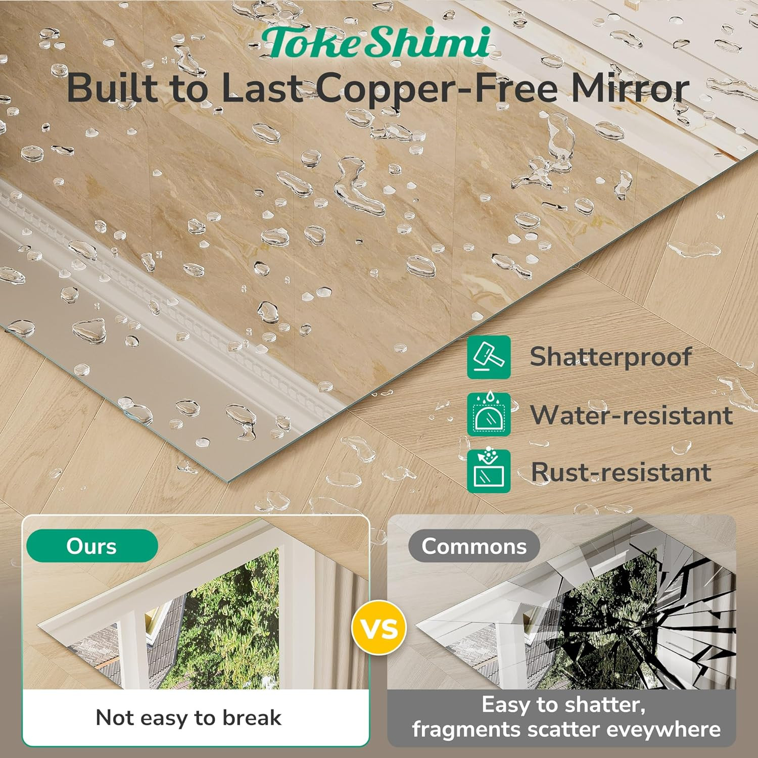 30×36 Frameless Modern Bathroom Mirror – Shatterproof Wall Decor