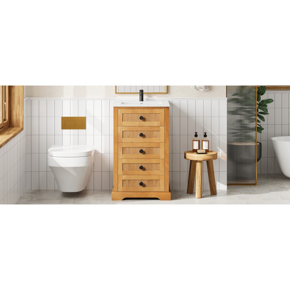 20″ Bathroom Vanity with Integrated Ceramic Sink Cabinet with Soft-Closing Door