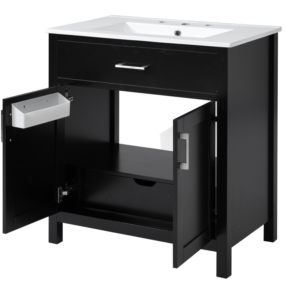 NEW 30″ Bathroom Vanity Ceramic Sink Soft Close 2 Doors 1 Drawer Storage Cabinet