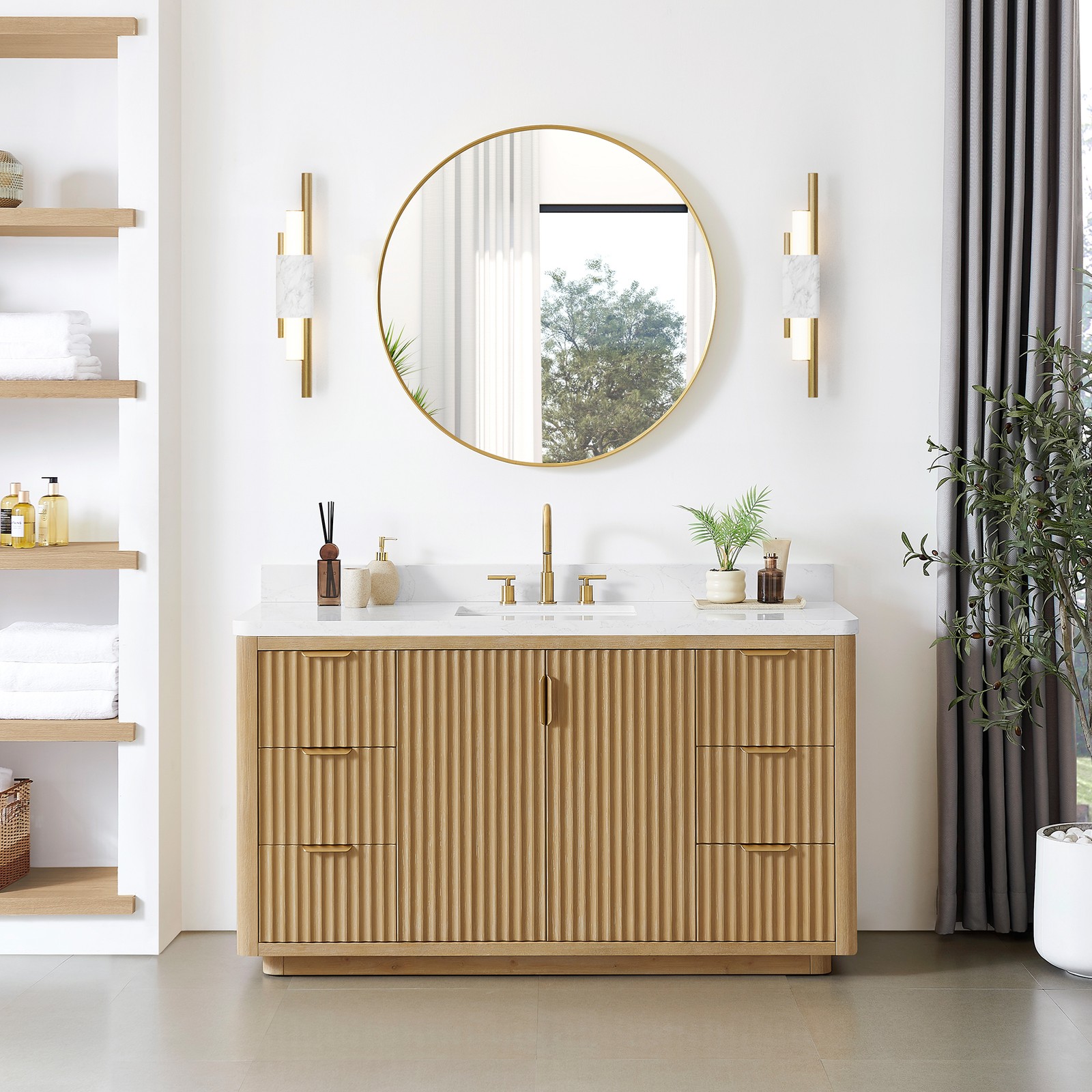 Cadiz 60″ Single Bathroom Vanity in Washed Ash Grey with Composite Stone Top
