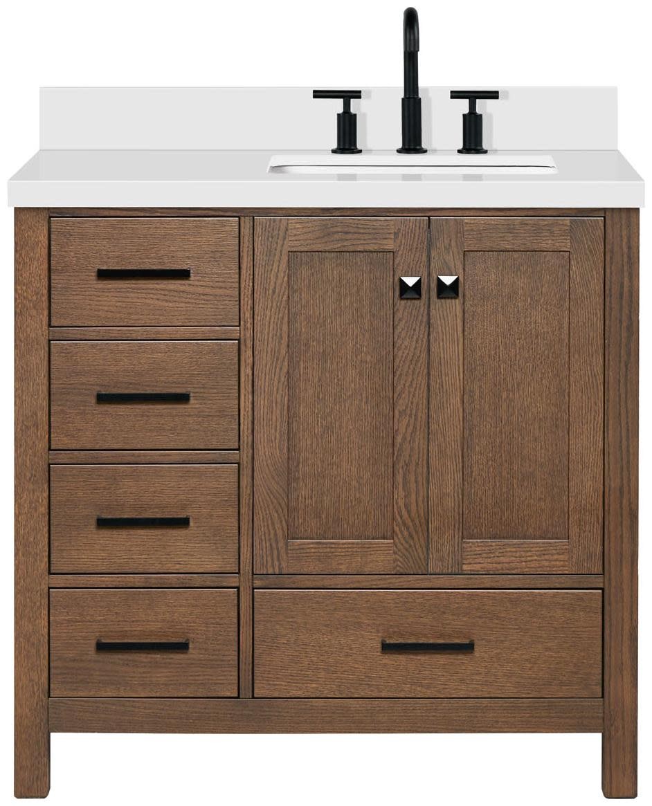 Ariel A037SRWQRVO Cambridge 37″ – Brown Oak / Pure White Quartz / Satin Brass