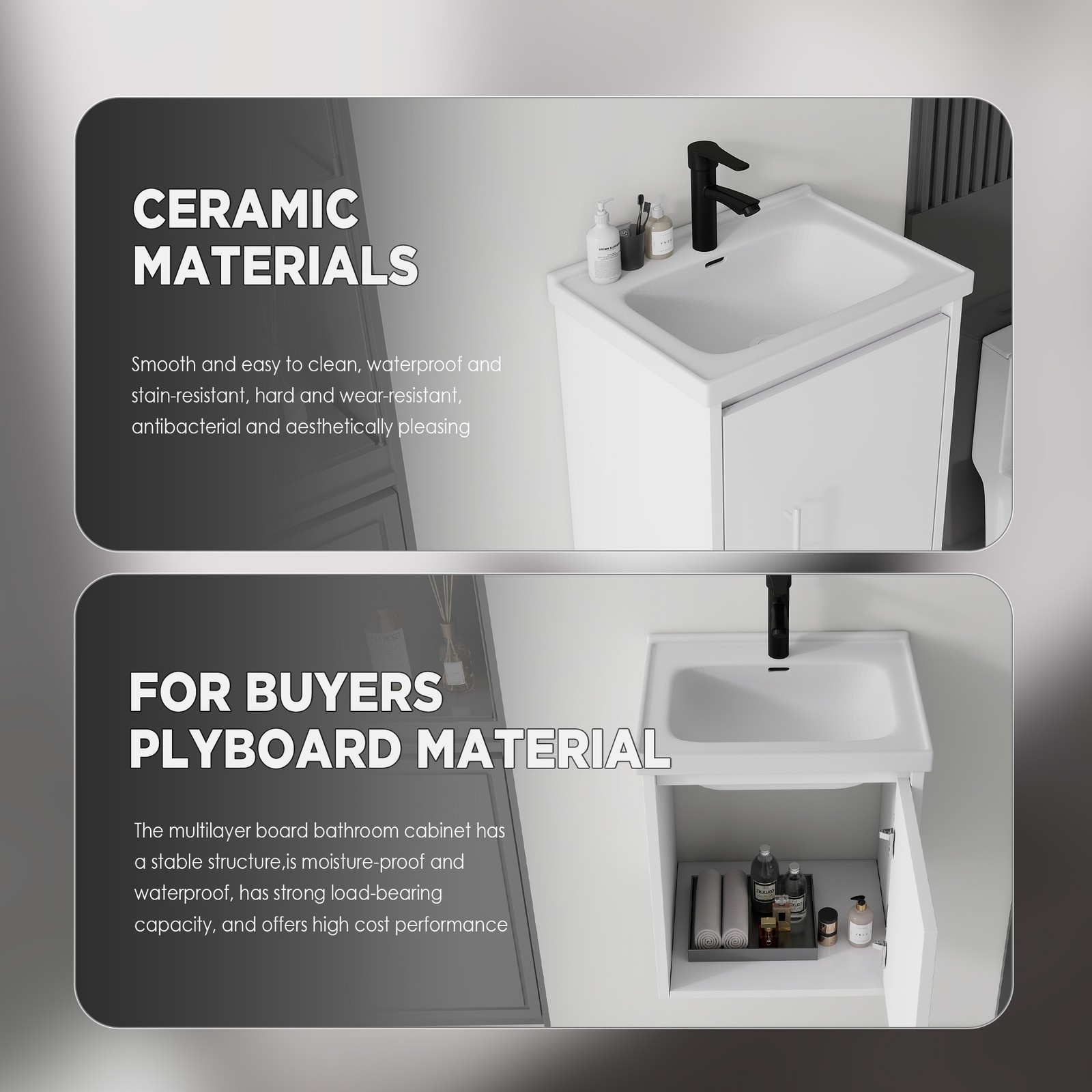 20″ Floating Bathroom Vanity Combo Wall Mounted Plywood Cabinet White