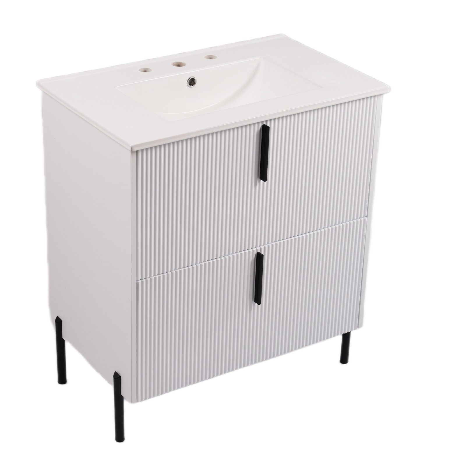 30″ Bathroom Vanity w/Ceramic Sink&Full-Extension Drawers Modern Storage Cabinet