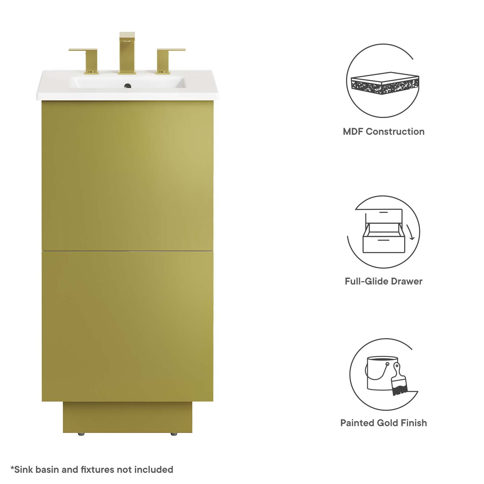 Modway Quantum Modern 18″ Bathroom Vanity in Gold – Sink Basin Not Included