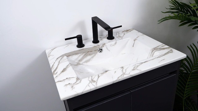 24” Rectangular Ceramic Vanity Top – Classic Contemporary Sink Basin, White Marb