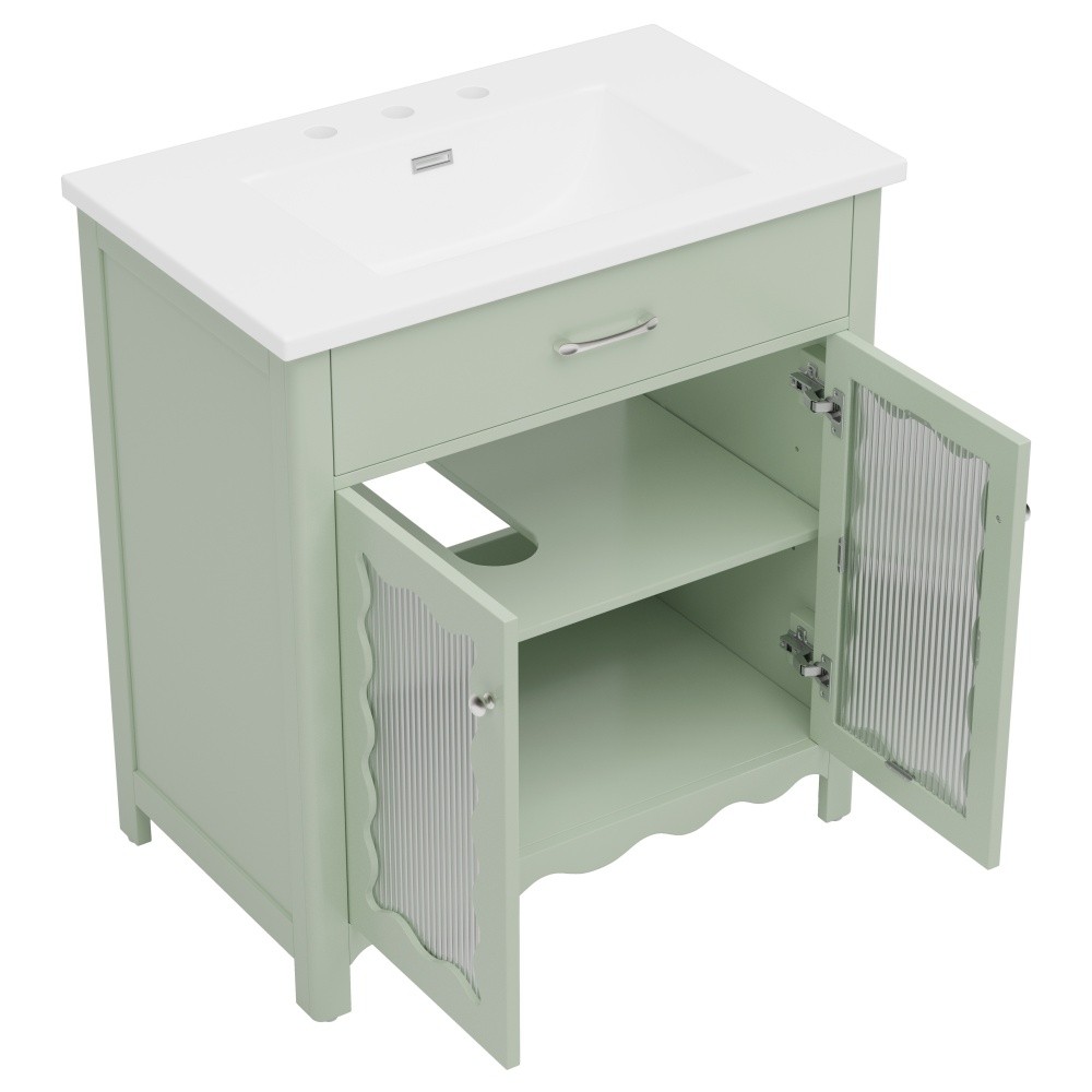 Bathroom Vanity with Ceramic Sink and Handles, Featuring Two Soft-Close Doors
