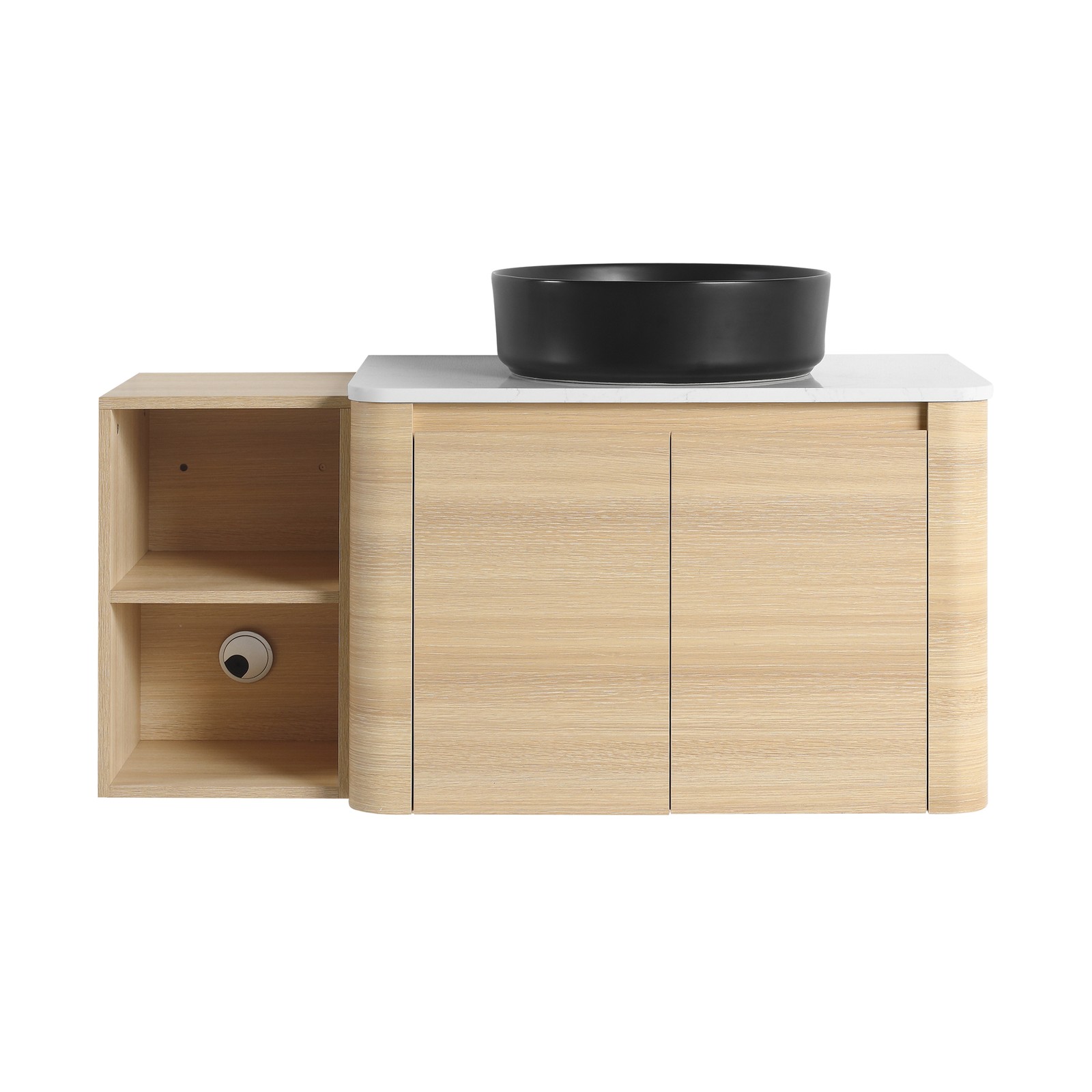 42in Plywood Floating Bathroom Vanity W/Black Ceramic Basin Sink Storage Shelves