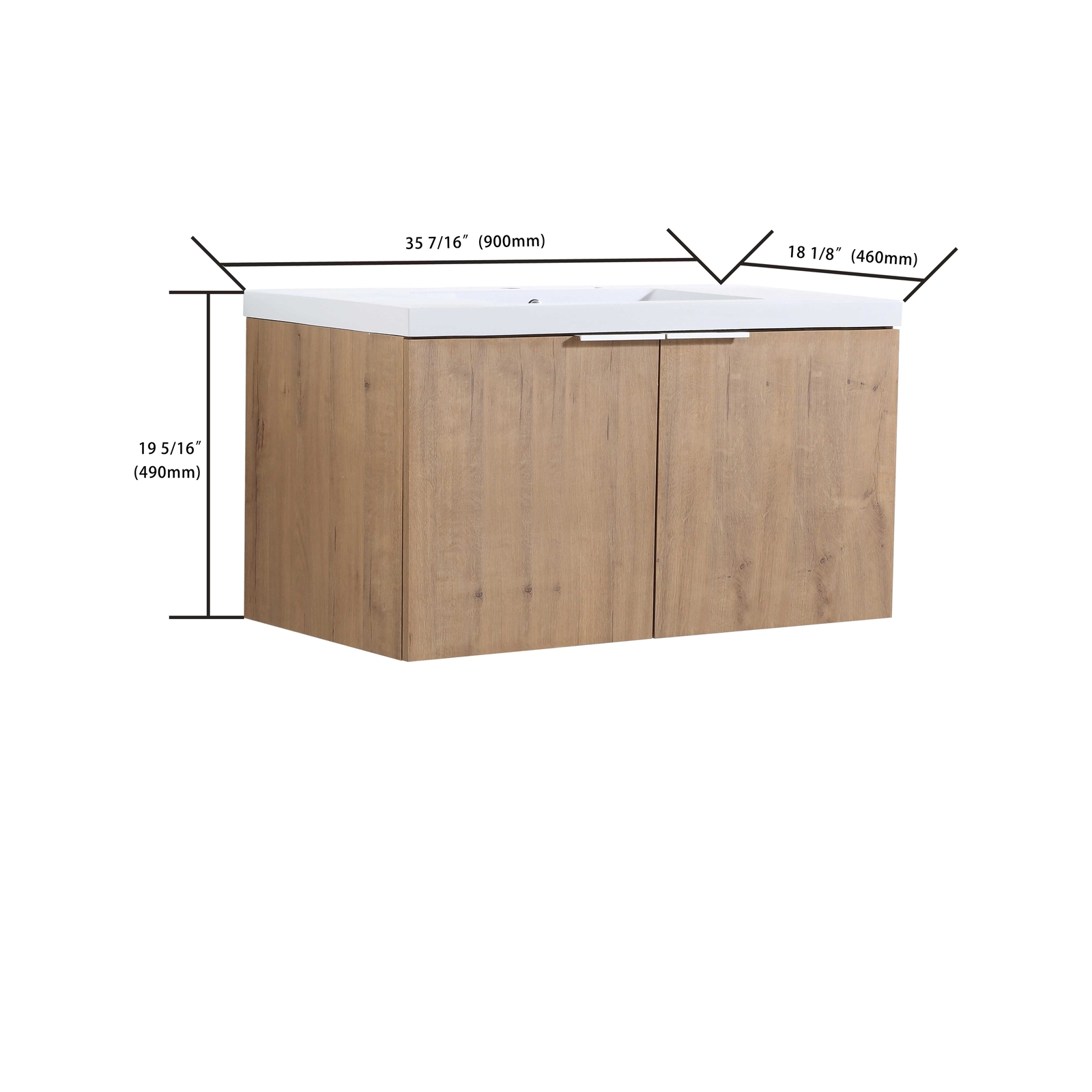 35” Modern Wall Mounted Bathroom Vanity w/ Sink 2 Soft Close Door Imitative Oak