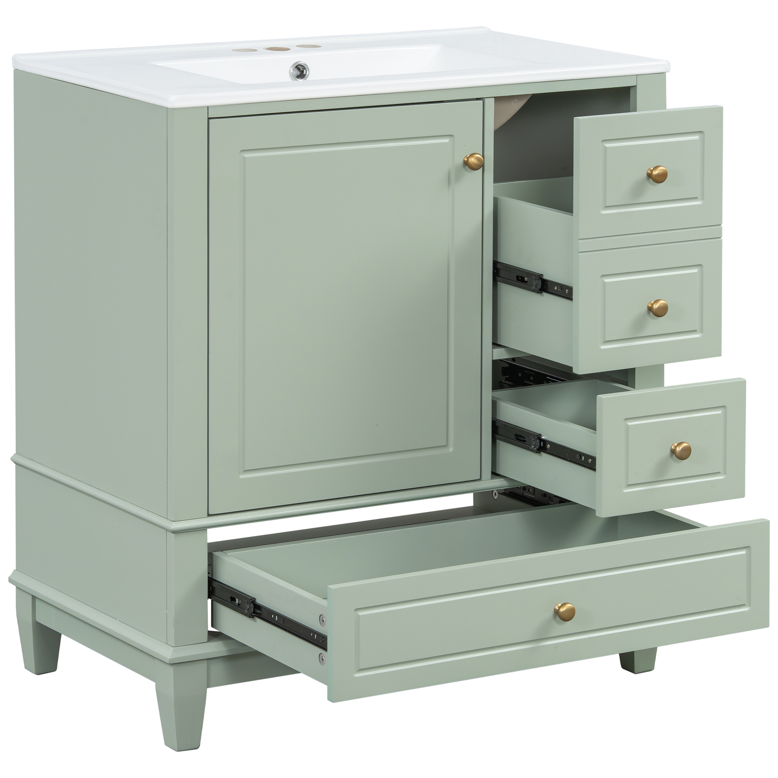 30″ Bathroom Vanity w/Ceramic Sink Freestanding Solid Wood Storage Cabinet Shelf