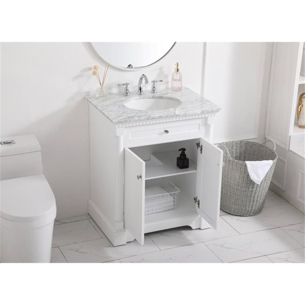 Elegant Decor Clarence 30″ Solid Wood and Metal Single Bathroom Vanity in White