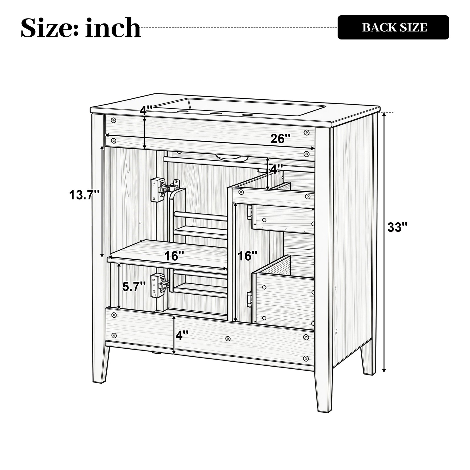 30″ Bathroom Vanity with Sink, 3 Drawers, Freestanding Vanity Storage Cabinet