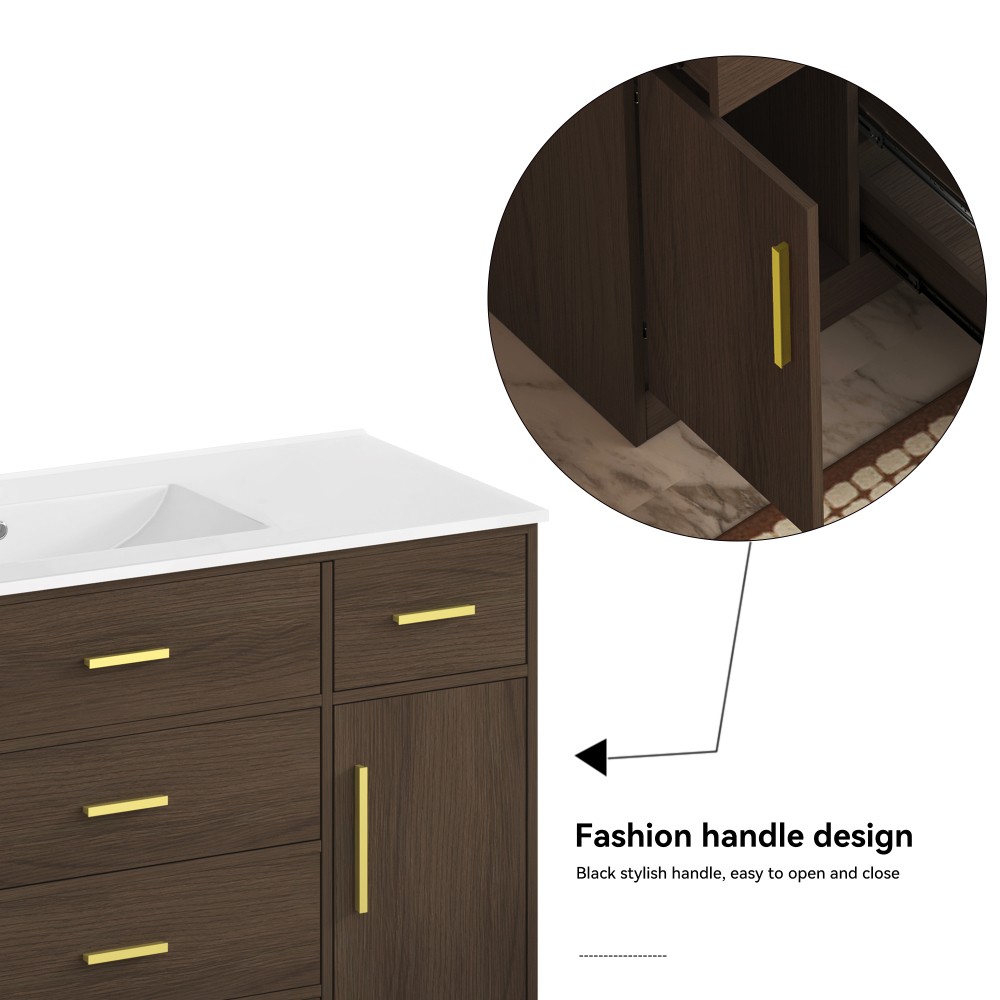 48″ Dark Brown Bathroom Vanity with Soft Close Doors and 6 Drawers