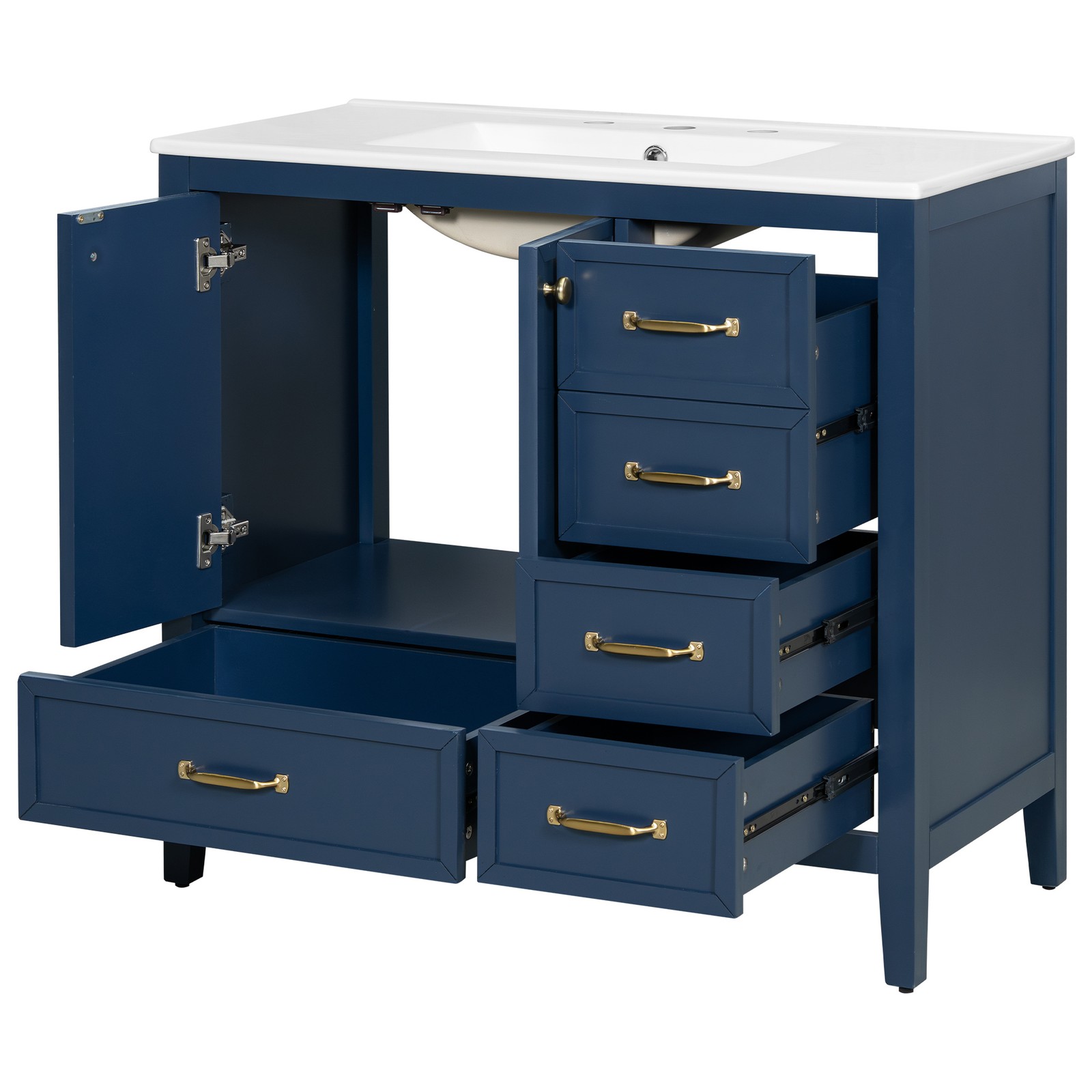 36″ Bathroom Vanity with Ceramic Sink Wood Storage Cabinet w/Soft-Closing Door