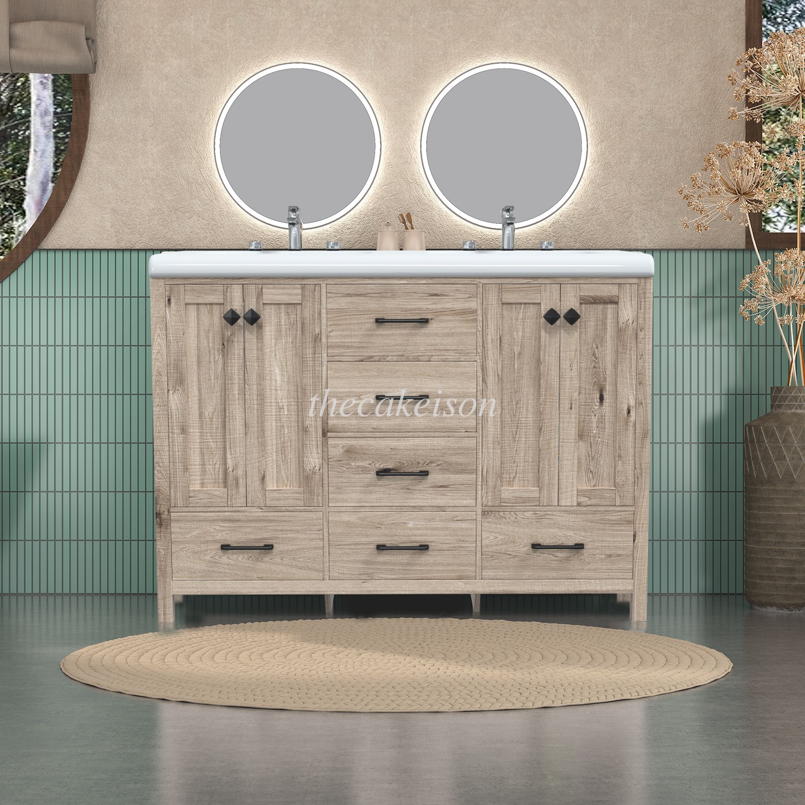 w/ Drawer 47.3″ Bathroom Vanity Vanity Top w/Double Sink Ceramic Freestandin