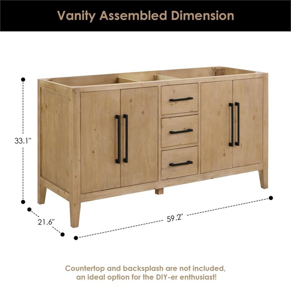 Laurel 60″ Wood Vanity Base in Weathered Fir without Top and Sink no Mirror