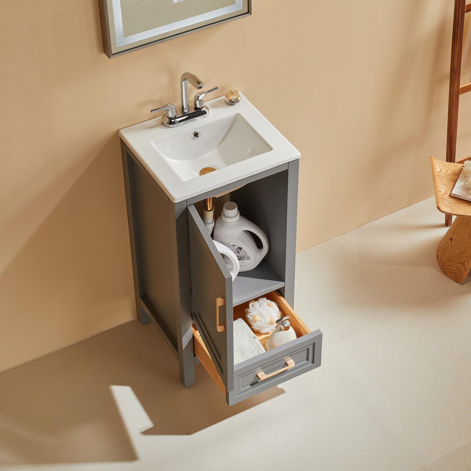Freestanding Bathroom Vanity w/Ceramic Sink,Storage Cabinet w/Soft Close Door